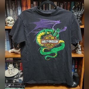 Harley Davidson Mens Medium Graphic Tee T Shirt Black Green Dragon Short Sleeve